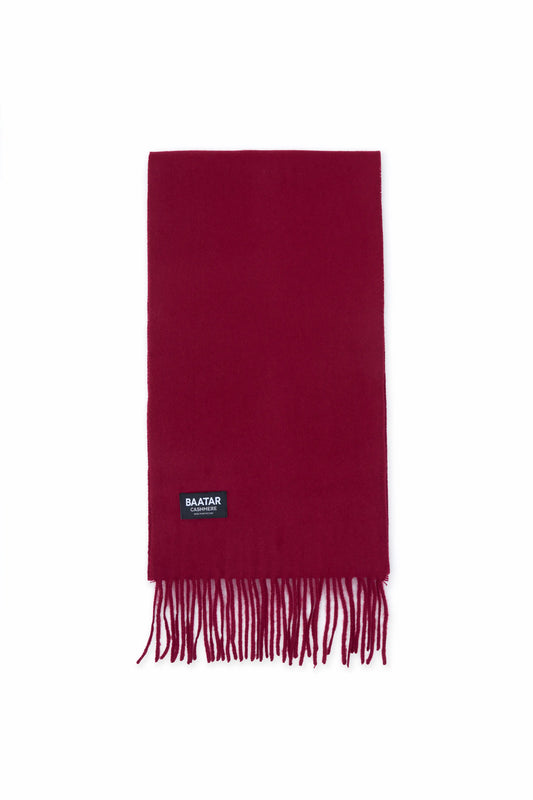 Soft and warm Mongolian cashmere scarf in rich burgundy red, displayed on a clean white background.